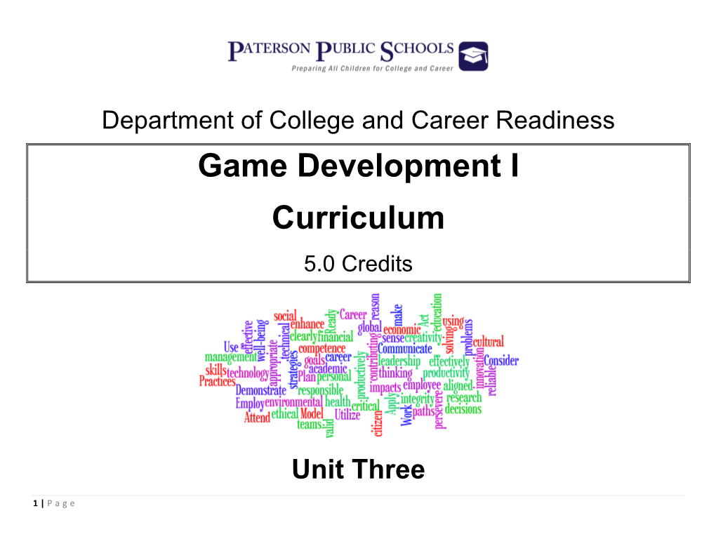 Game Development I Curriculum 5.0 Credits