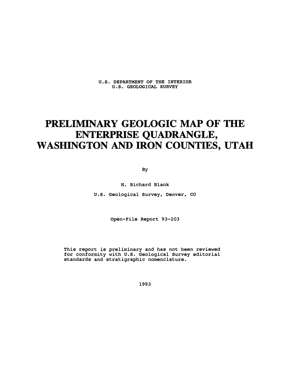 Preliminary Geologic Map of the Enterprise Quadrangle, Washington and Iron Counties, Utah