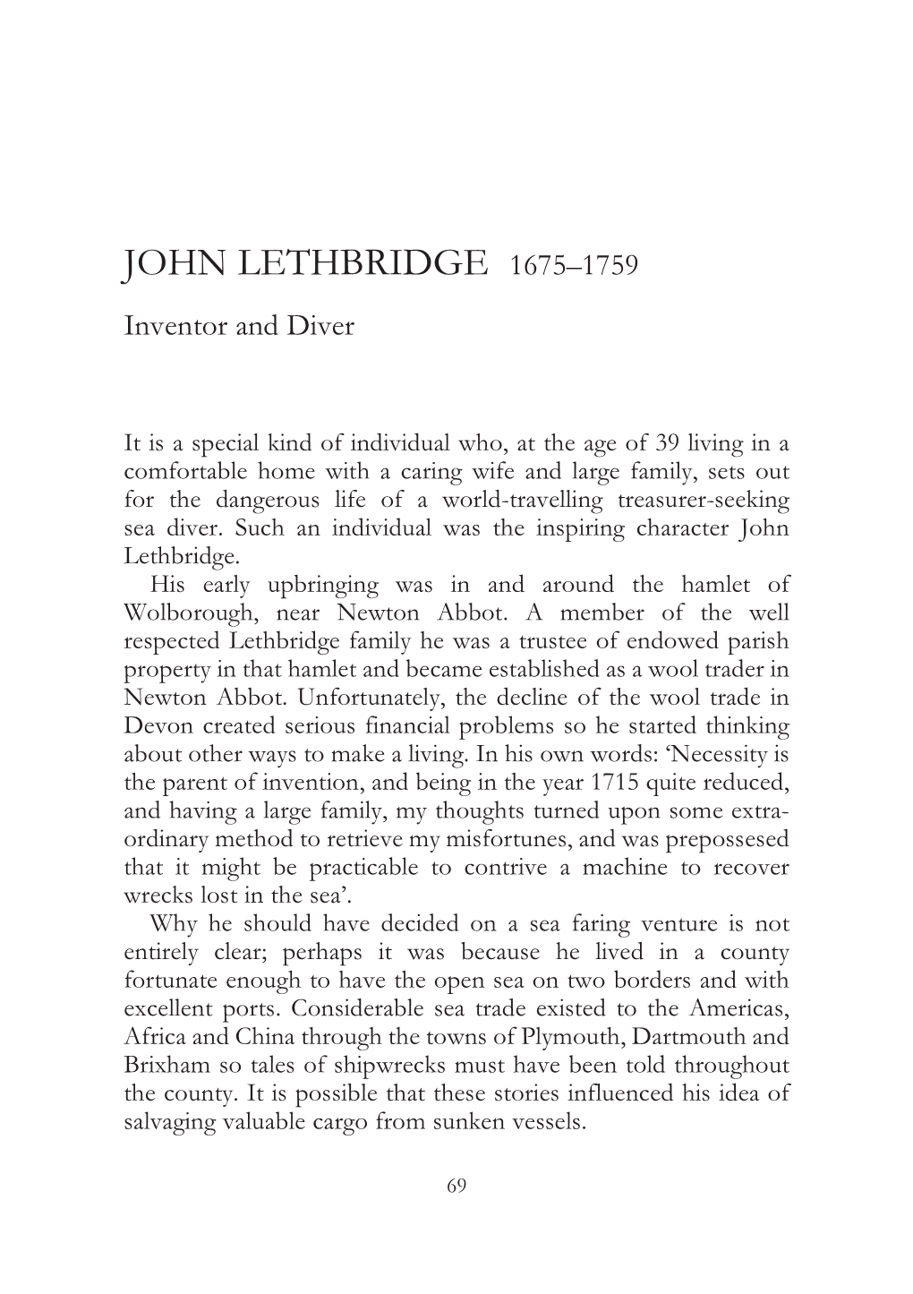 JOHN LETHBRIDGE 1675–1759 Inventor and Diver