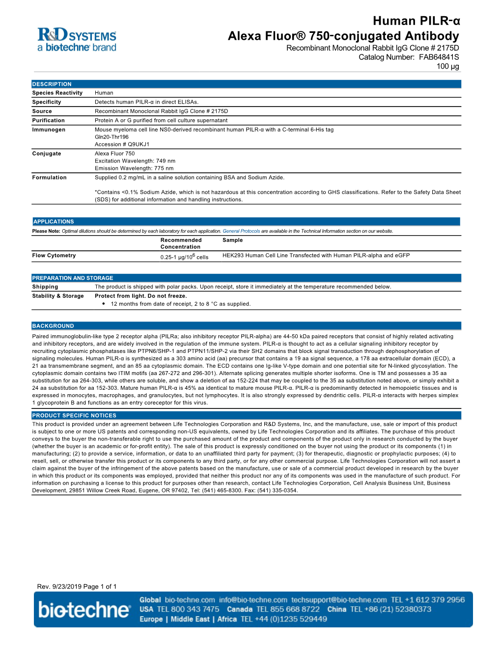 Human PILR‑Α Alexa Fluor® 750‑Conjugated Antibody
