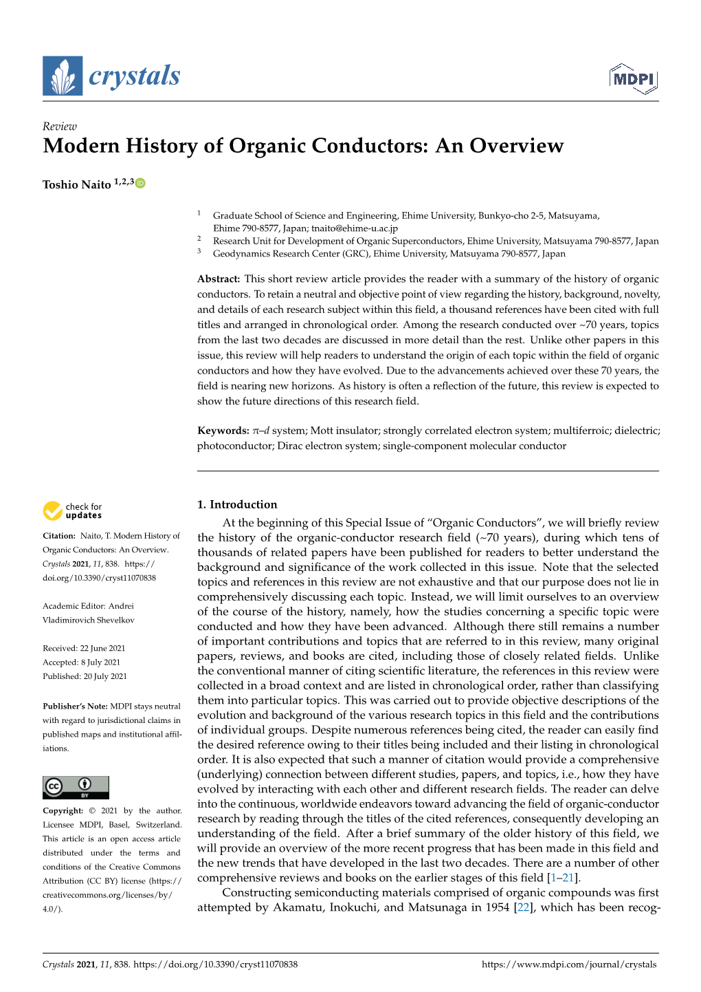 Modern History of Organic Conductors: an Overview