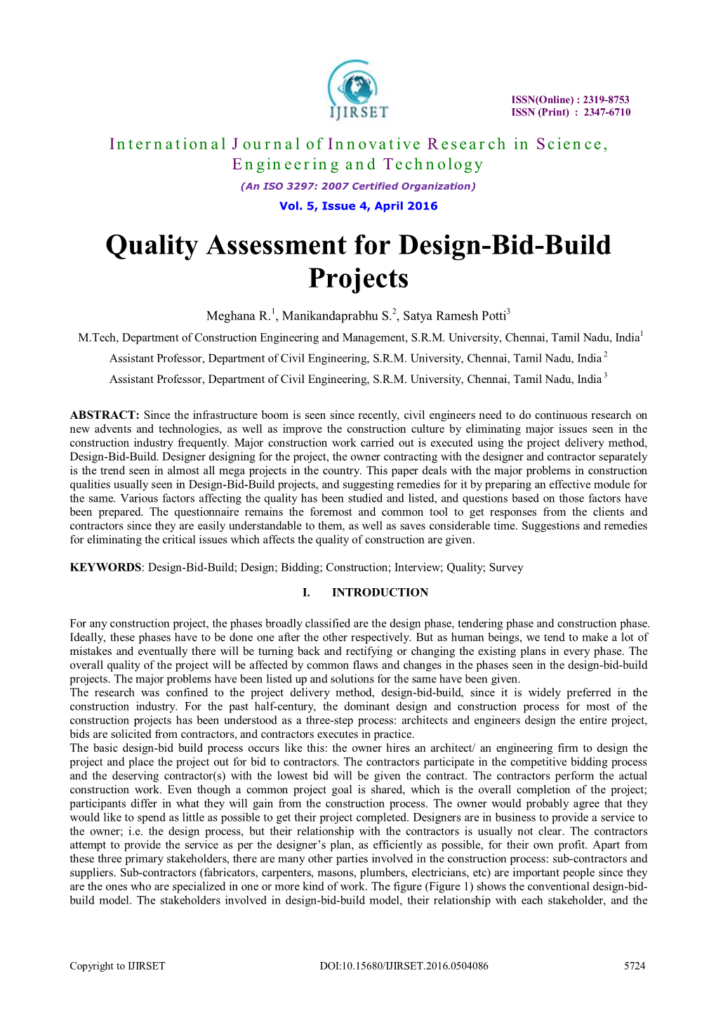 Quality Assessment for Design-Bid-Build Projects