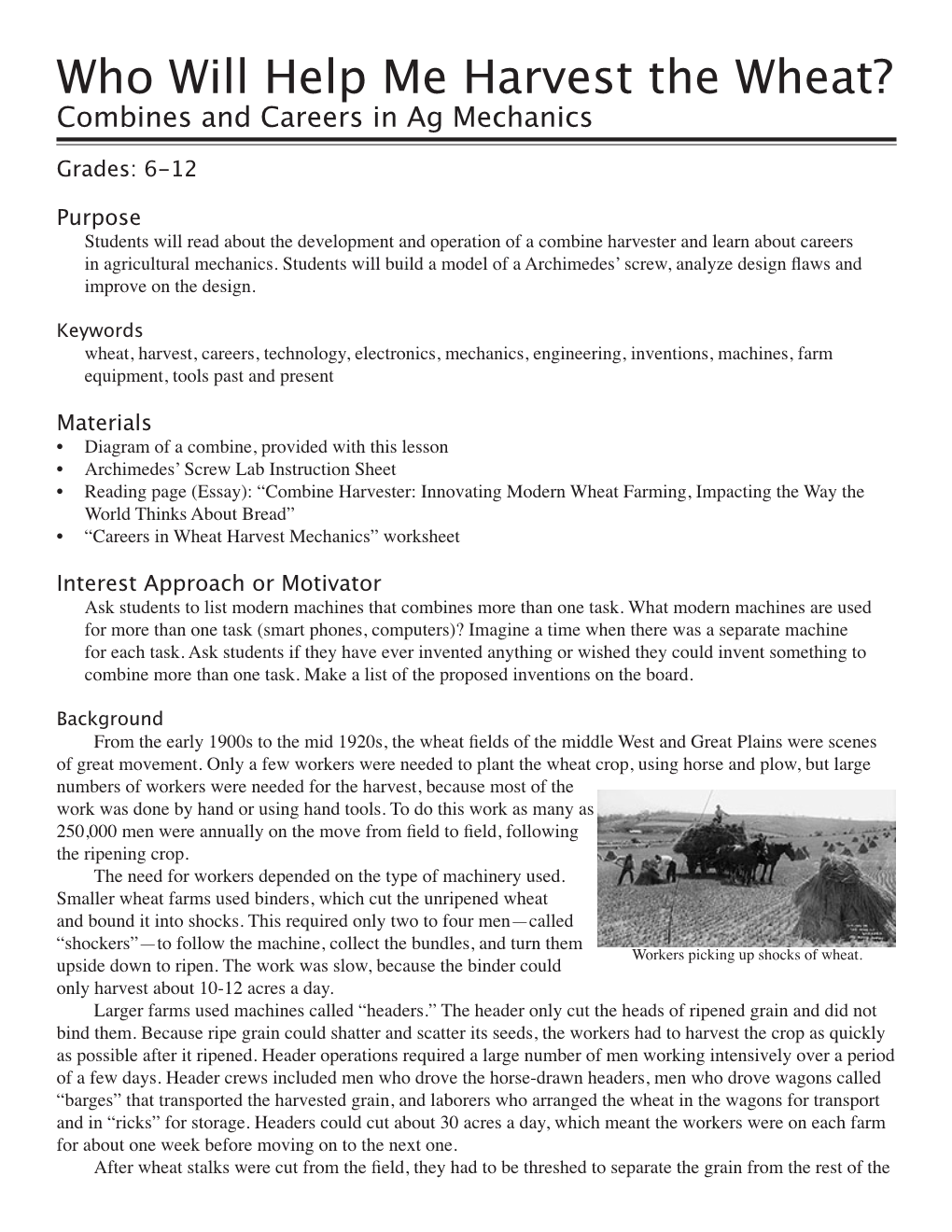 Who Will Help Me Harvest the Wheat: Combines and Careers in Ag Mechanics