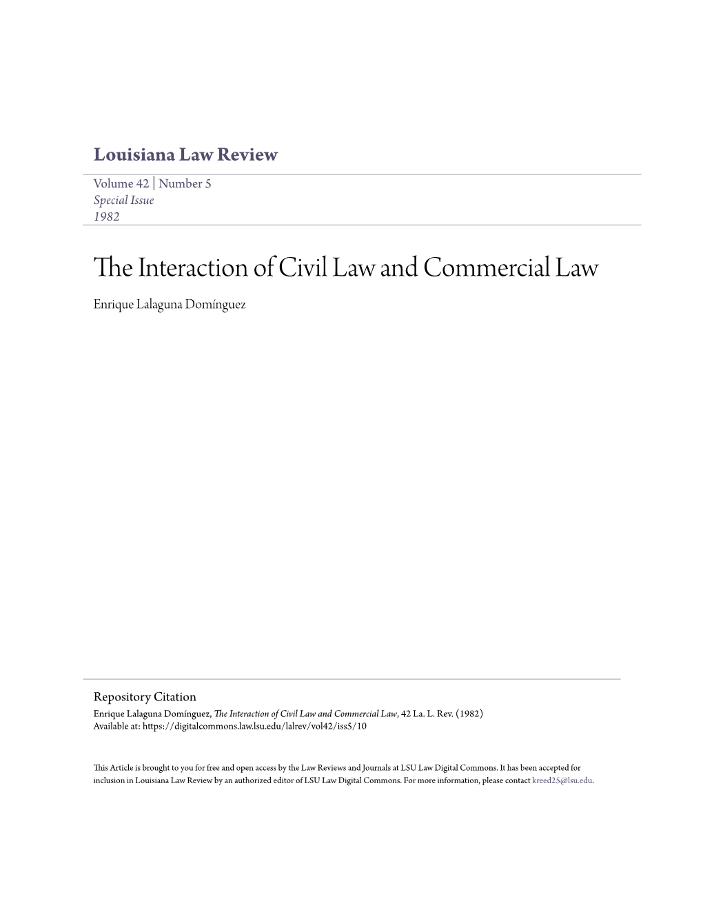 The Interaction of Civil Law and Commercial Law, 42 La