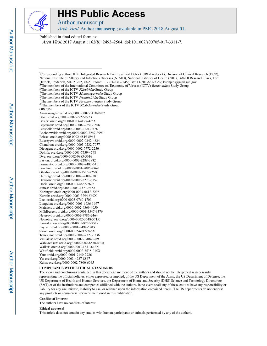 Taxonomy of the Order Mononegavirales: Update 2017