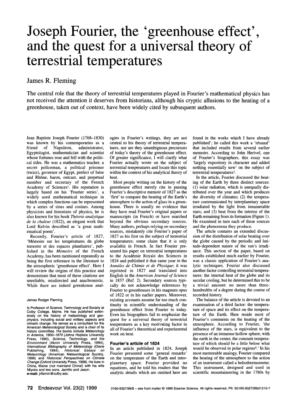 Joseph Fourier, the 'Greenhouse Effect', and the Quest for a Universal