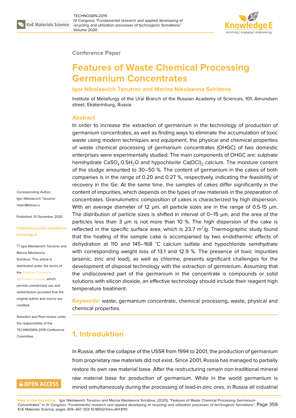 Features of Waste Chemical Processing Germanium Concentrates