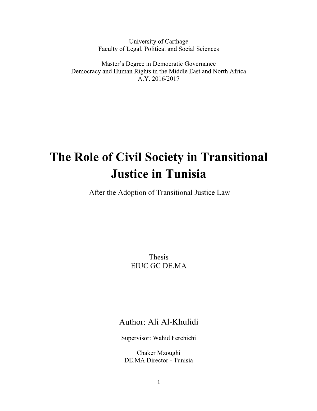 The Role of Civil Society in Transitional Justice in Tunisia