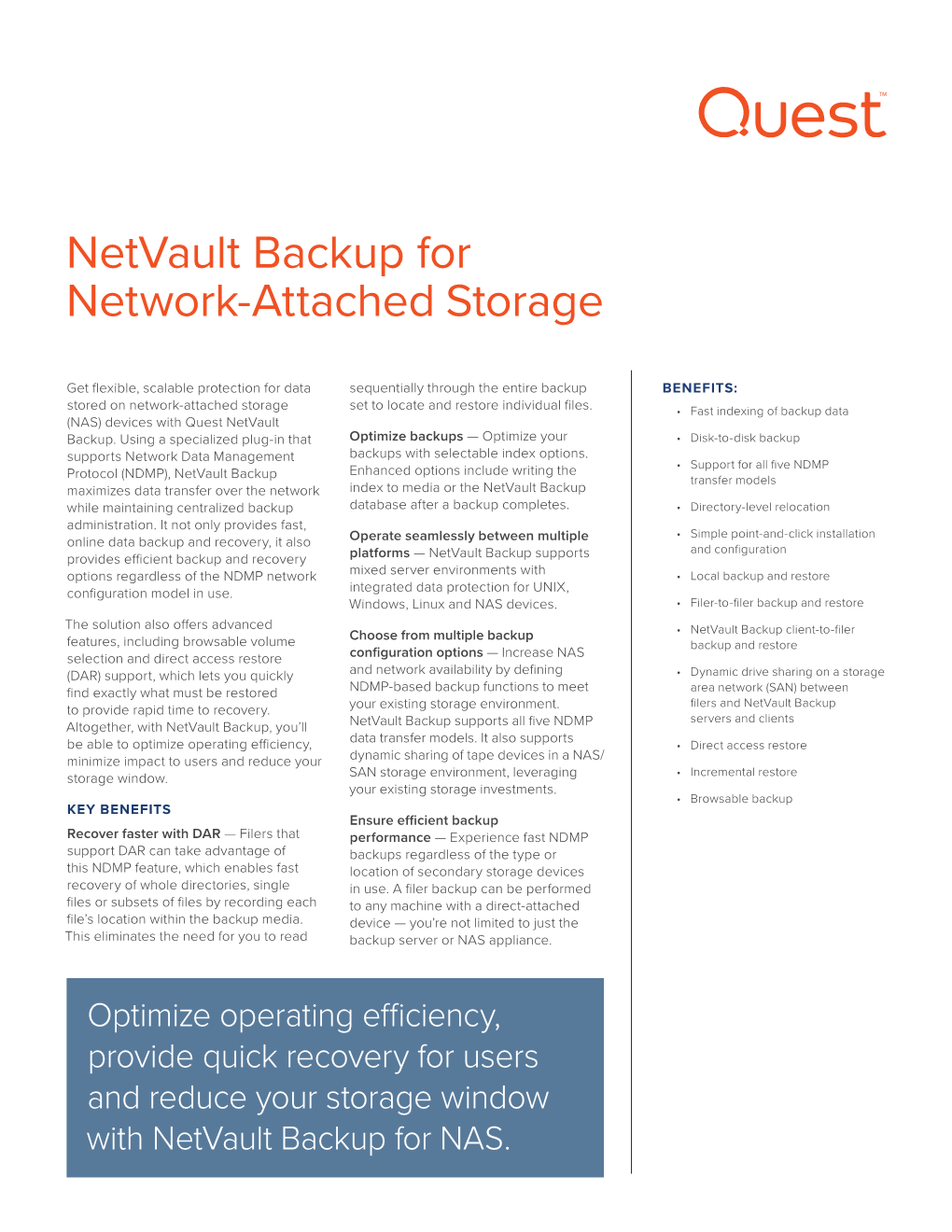 Netvault Backup for Network-Attached Storage
