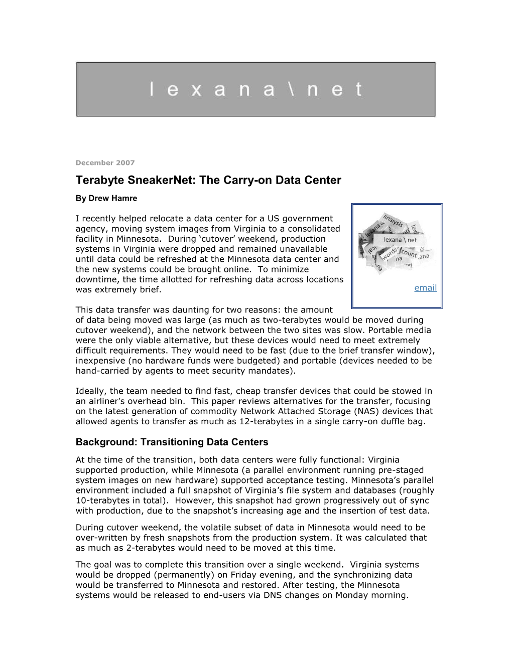 Terabyte Sneakernet: the Carry-On Data Center by Drew Hamre