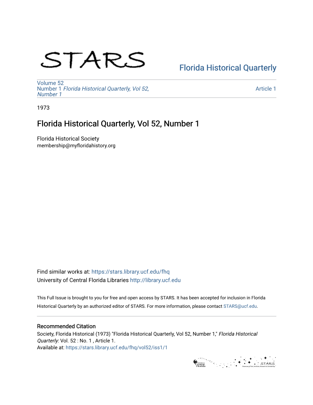 Florida Historical Quarterly, Vol 52, Number 1