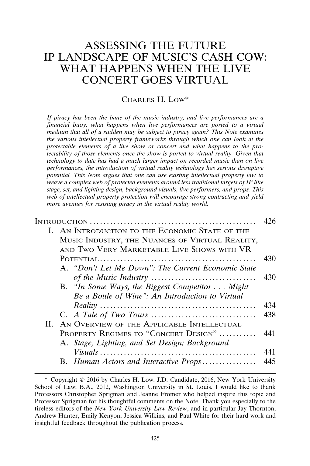 Assessing the Future Ip Landscape of Music’S Cash Cow: What Happens When the Live Concert Goes Virtual