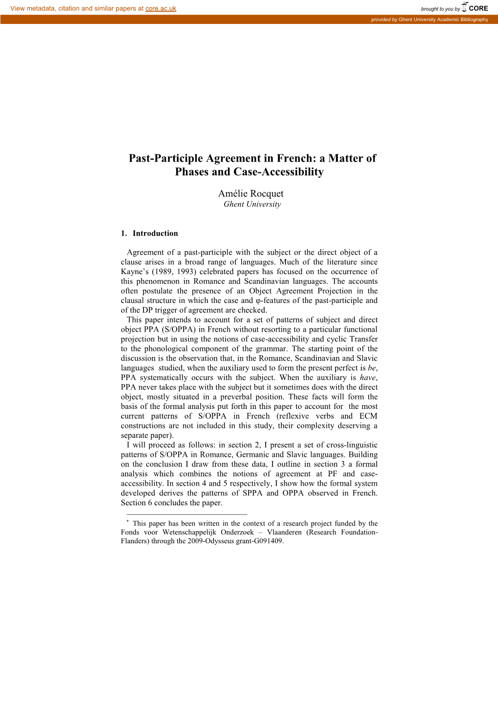 Past-Participle Agreement in French: a Matter of Phases and Case-Accessibility