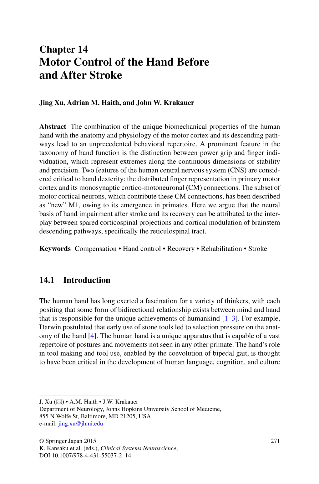 Motor Control of the Hand Before and After Stroke (2015)