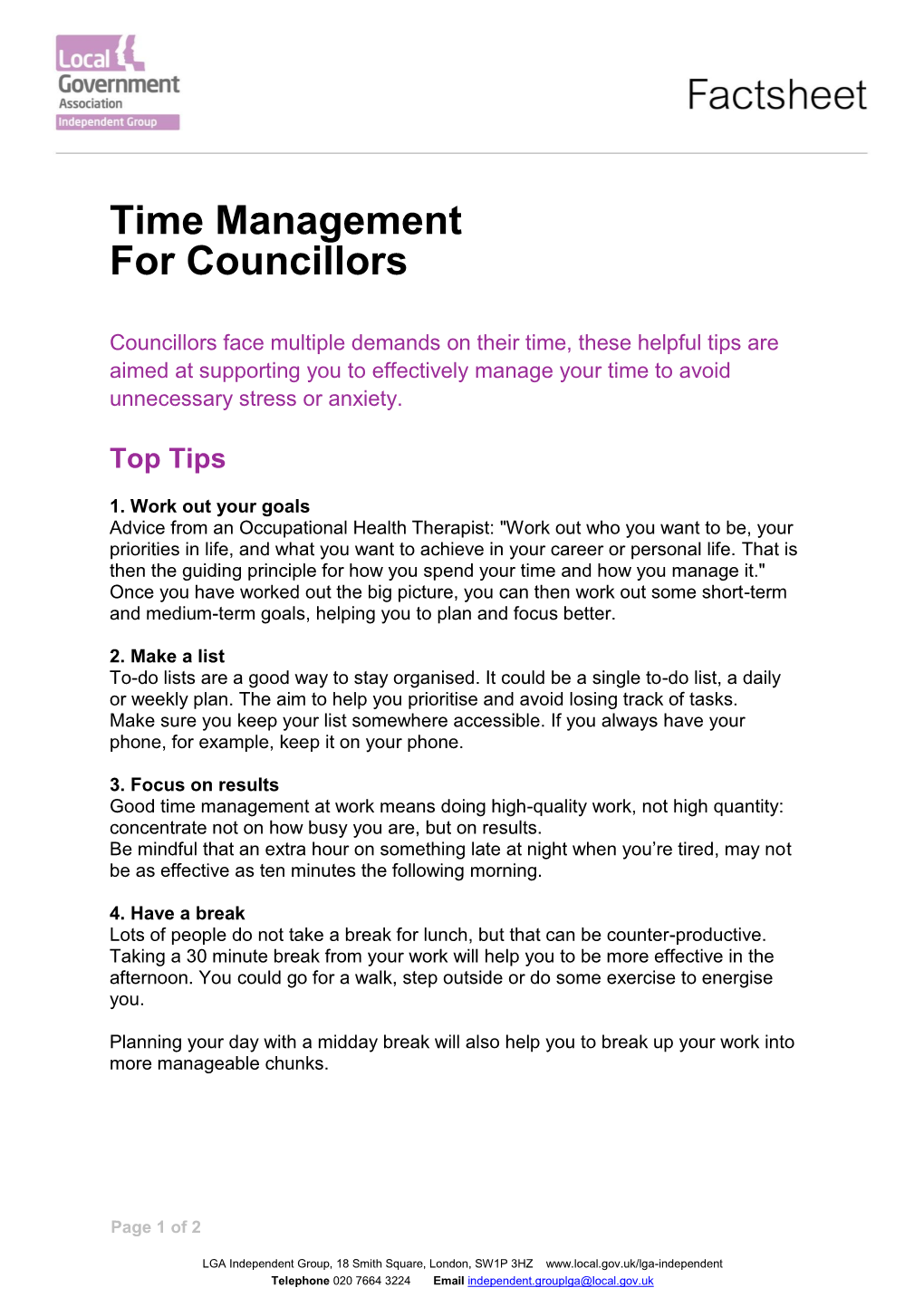 Factsheet: Time Management