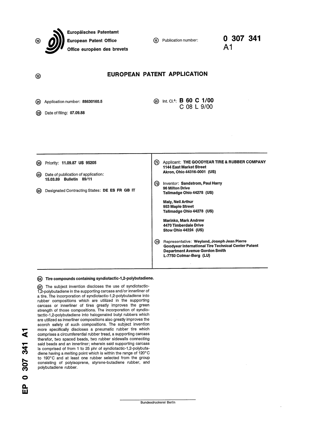 Tire Compounds Containing Syndiotactic-1,2-Polybutadiene