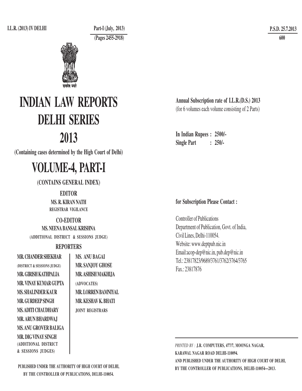 Indian Law Reports Delhi Series 2013