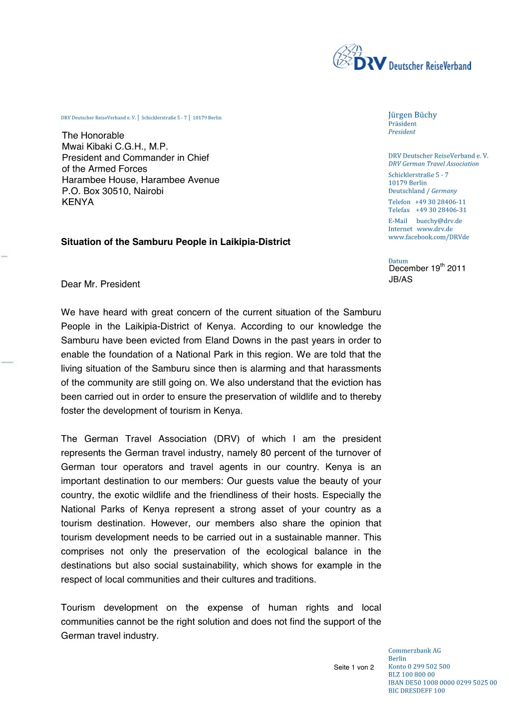 Letter to President Kibaki by DRV