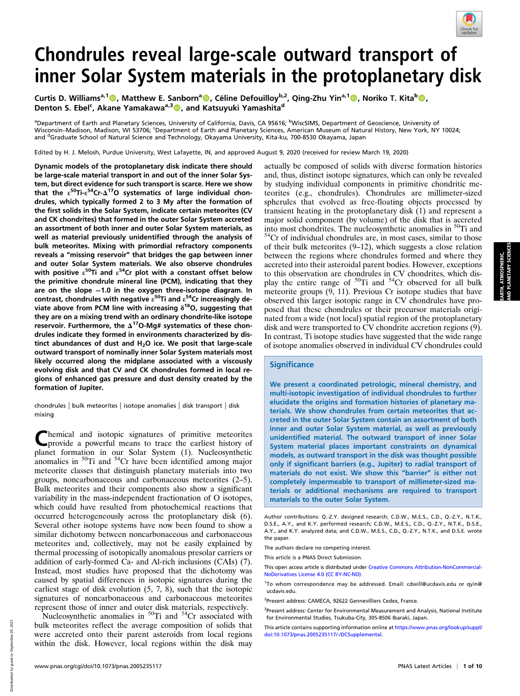 Chondrules Reveal Large-Scale Outward Transport of Inner Solar System Materials in the Protoplanetary Disk