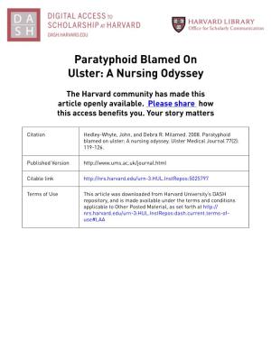 Paratyphoid Blamed on Ulster: a Nursing Odyssey