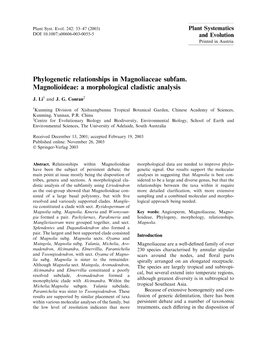 Phylogenetic Relationships in Magnoliaceae Subfam