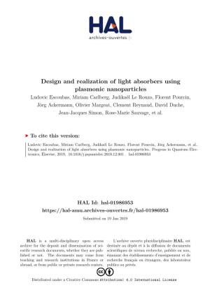 Design and Realization of Light Absorbers Using Plasmonic