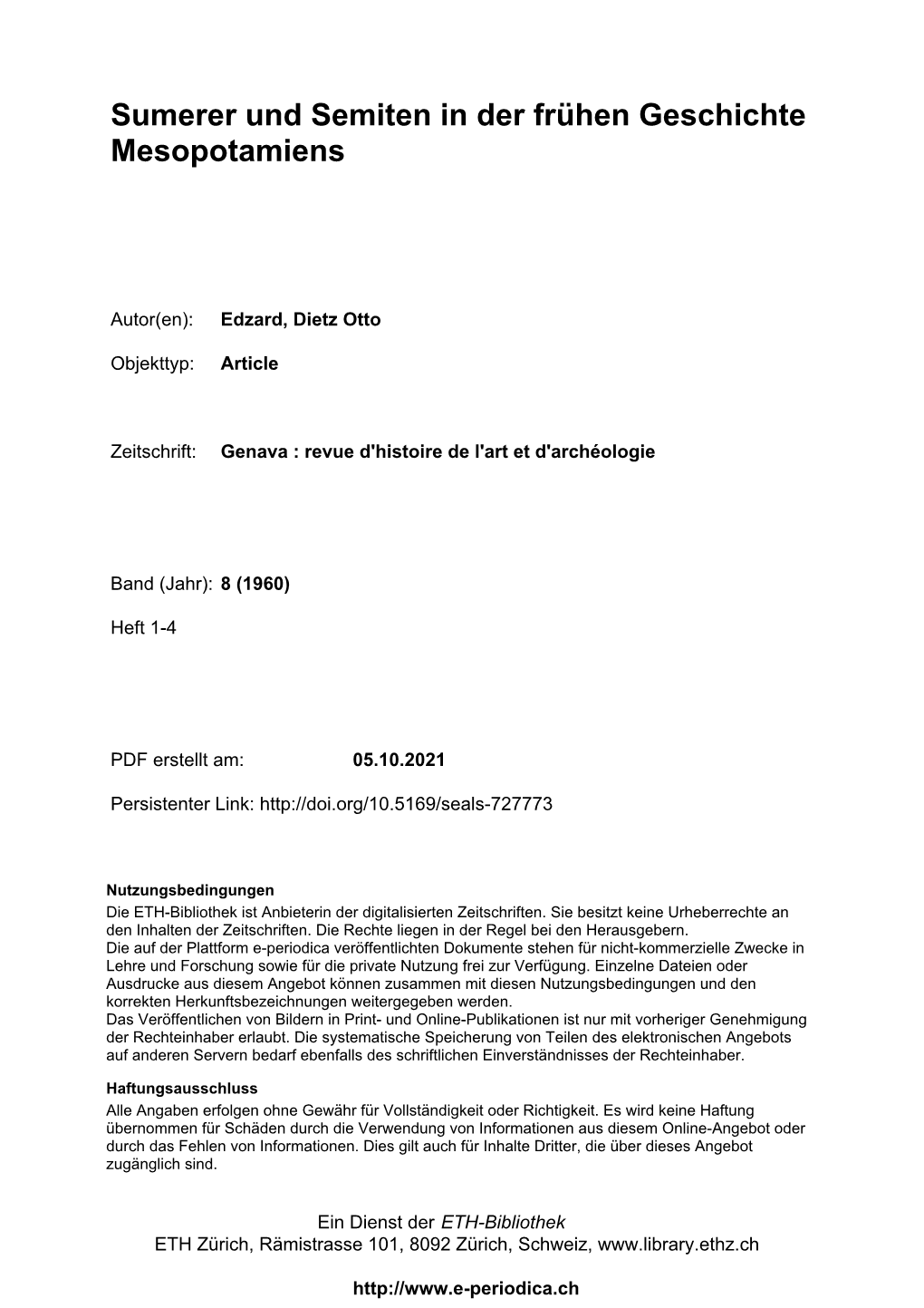 Sumerer Und Semiten in Der Frühen Geschichte Mesopotamiens