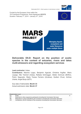 Deliverable D5.D: Report on the Position of Exotic Species in the Context of Estuaries, Rivers and Lakes Multi-Stressors and Regarding Ecosystem Services