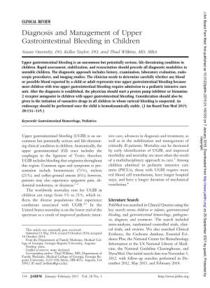 Diagnosis and Management of Upper Gastrointestinal Bleeding in Children