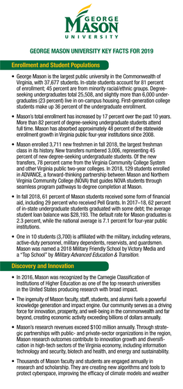 George Mason University Key Facts for 2019