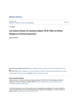 Les Soeurs Grises of Lewiston, Maine 1878-1908: an Ethnic Religious Feminist Expression