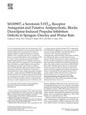 M100907, a Serotonin 5-HT2A Receptor Antagonist and Putative Antipsychotic, Blocks Dizocilpine-Induced Prepulse Inhibition Defic