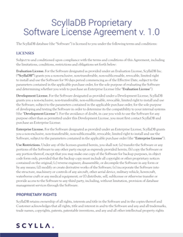 Scylladb Proprietary Software License Agreement V. 1.0