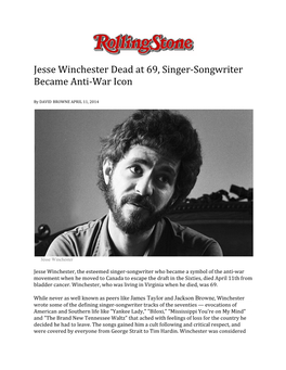 Jesse Winchester Dead at 69, Singer-Songwriter Became Anti-War Icon