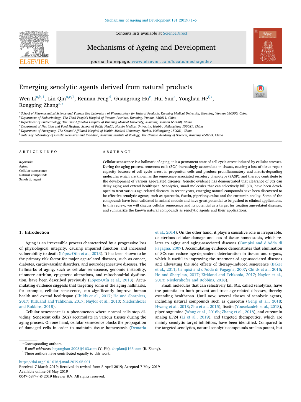 Emerging Senolytic Agents Derived from Natural Products