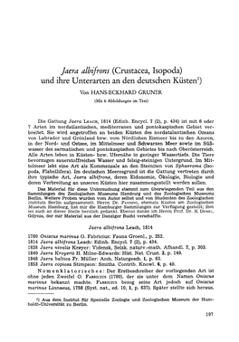 Jaera Albifrons (Crustacea, Isopoda) Und Ihre Unterarten an Den Deutschen Küsten1) Von HANS-ECKHARD GRÜNER (Mit 6 Abbildungen Im Text)