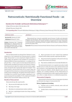 Nutraceuticals: Nutritionally Functional Foods – an Overview