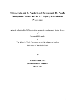 The Nacala Development Corridor and the N13 Highway Rehabilitation Programme