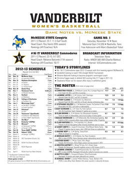 Game Notes Vs. Mcneese State Mcneese STATE Cowgirls Game No