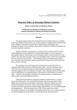 Monetary Policy in Emerging Market Countries