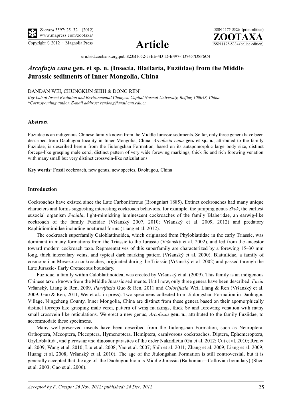 From the Middle Jurassic Sediments of Inner Mongolia, China