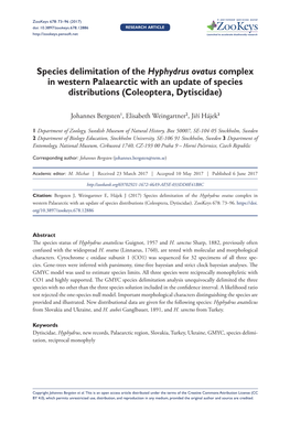 Species Delimitation of the Hyphydrus Ovatus Complex in Western Palaearctic with an Update of Species Distributions (Coleoptera, Dytiscidae)