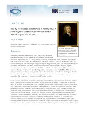 The Dissenting Academy and the Control of Education by the State, 1662-1751