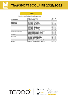 2502 Horaires Valables À Partir Du 2 Septembre