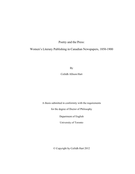 Women's Literary Publishing in Canadian Newspapers, 1850-1900