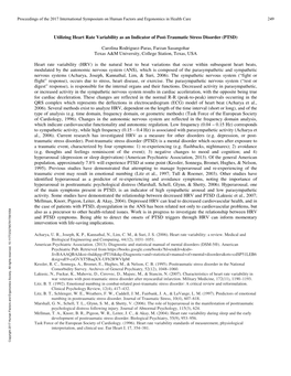 Utilizing Heart Rate Variability As an Indicator of Post-Traumatic Stress Disorder (PTSD)