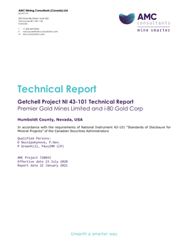 Technical Report Getchell Project NI 43-101 Technical Report Premier Gold Mines Limited and I-80 Gold Corp