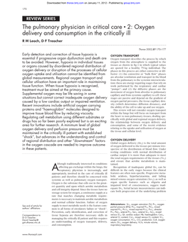 Oxygen Delivery and Consumption in the Critically Ill R M Leach, D F Treacher