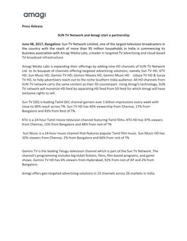 Press Release HK SUN TV Network and Amagi Start a Partnership