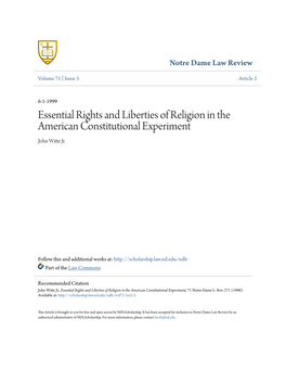 Essential Rights and Liberties of Religion in the American Constitutional Experiment John Witte Jr